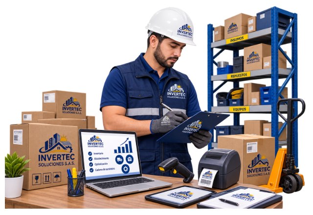 Coordinador de INVERTEC gestionando inventarios en bodega