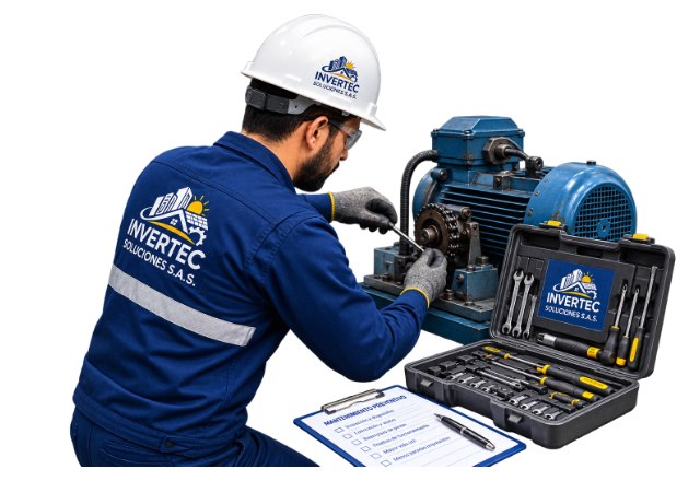 Técnico de INVERTEC en mantenimiento preventivo de un motor industrial